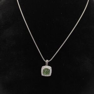 David Yurman Silver Necklace with Green Square Pendant